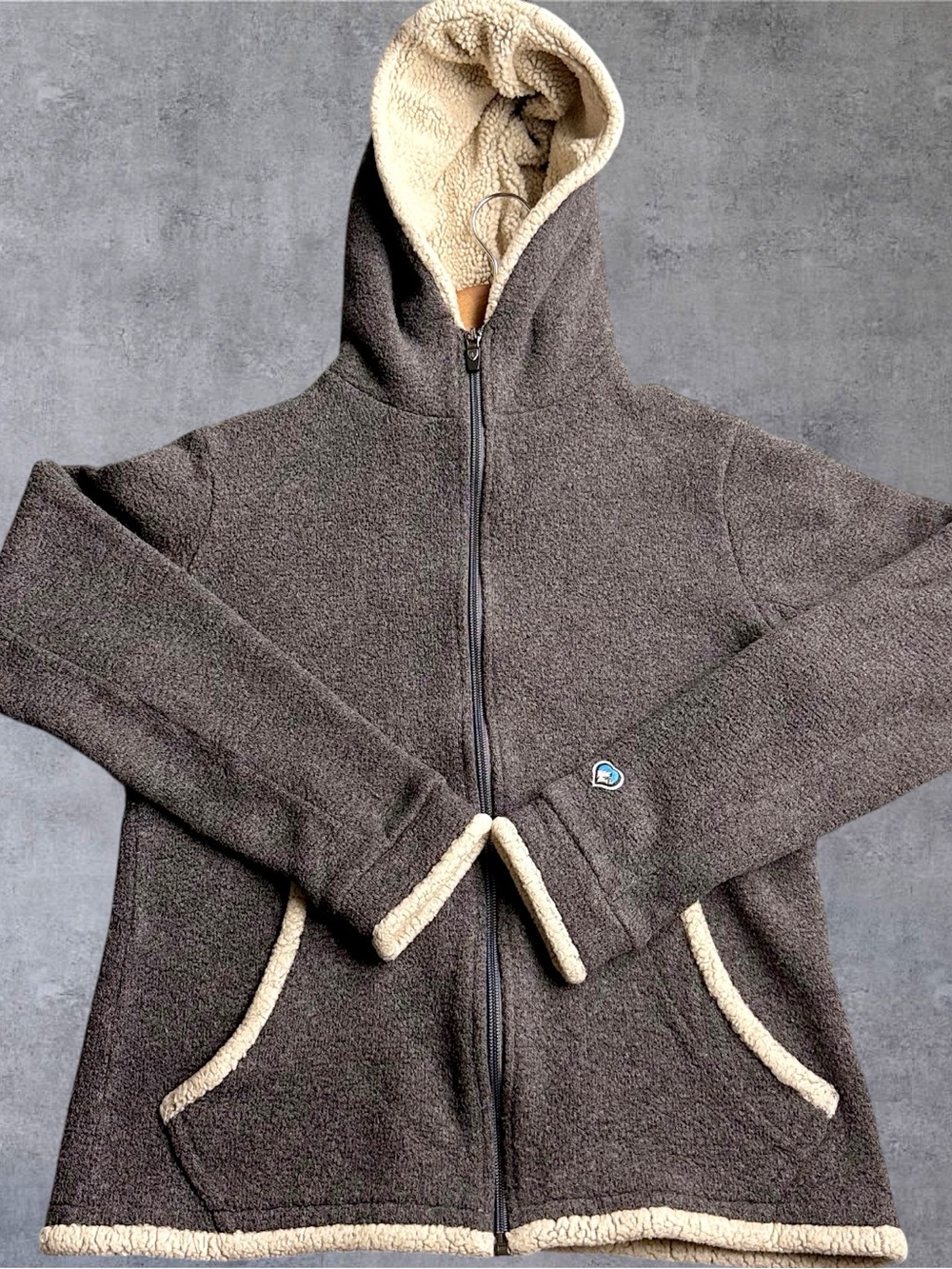 Kuhl Alfpaca Fleece Jacket Womens Size Small Gray Sherpa Hood Full Zip